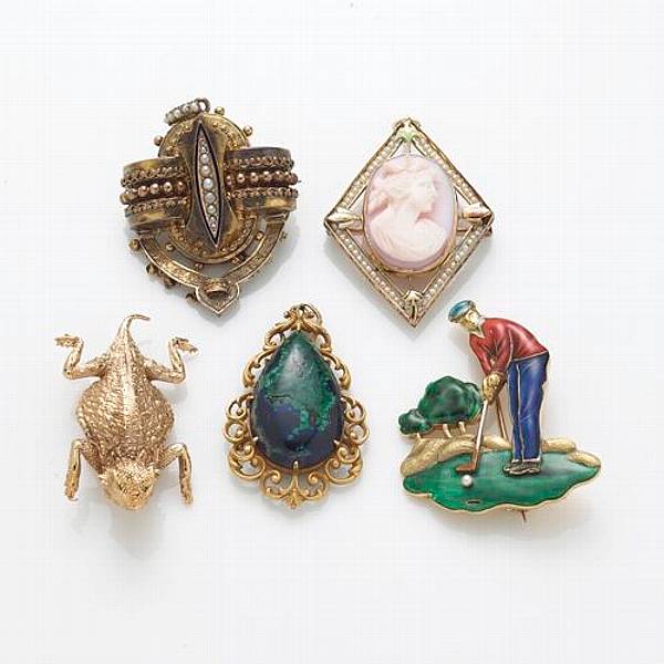 Appraisal: A collection of five gem-set enamel k k and k