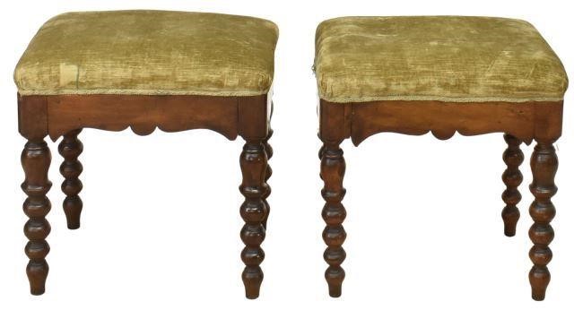 Appraisal: pair Louis Philippe walnut footstools th c padded crushed velvet