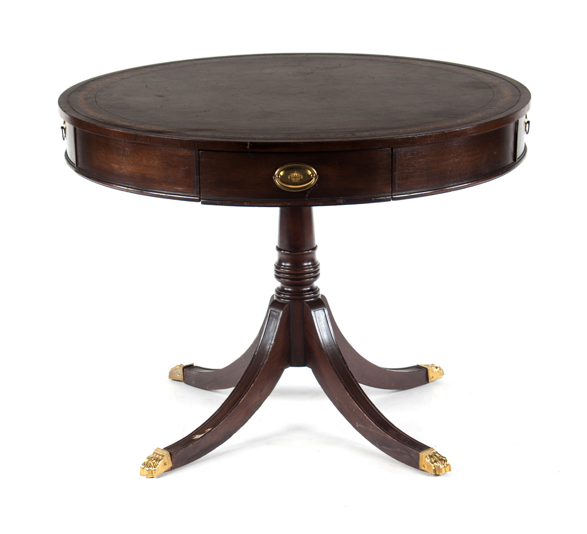 Appraisal: George III style leather top drum table