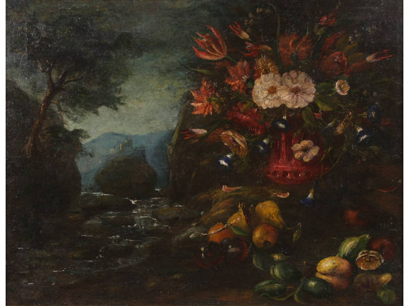 Appraisal: Italian School Still Life Landscape th c oil on canvas