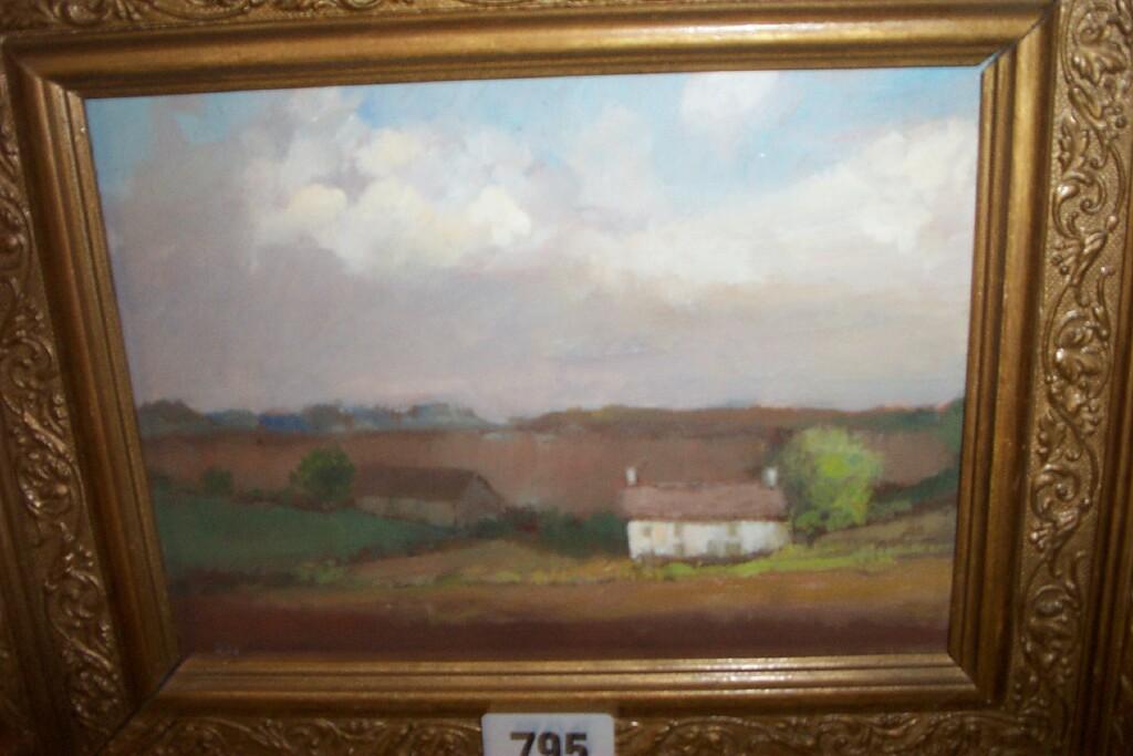 Appraisal: An oil painting on board of a country landscape with