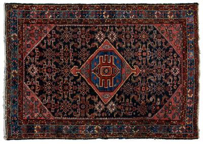 Appraisal: Persian rug serrated diamond central medallion on blue field probably