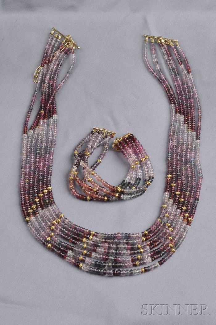 Appraisal: Multi-strand Colored Spinel Bead Necklace and Bracelet composed of seven