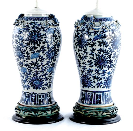 Appraisal: Pair Chinese Export blue-and-white vases th century balustrade form with