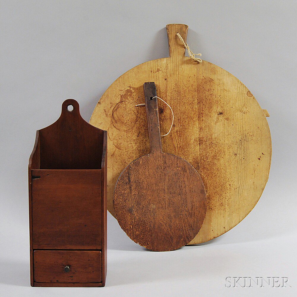 Appraisal: Pine Pipe Box and Two Cutting Boards dia to in