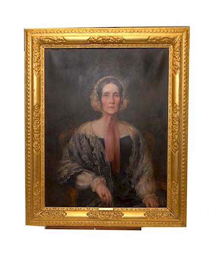 Appraisal: Isabella Stewart Oil on Canvas Portrait Ornate Isabella Stewart Oil