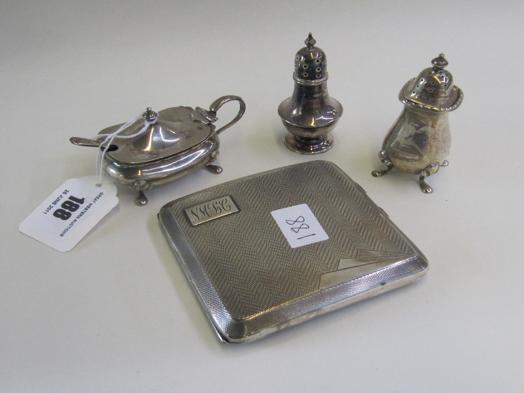 Appraisal: Lot comprising three piece silver condiment set and a silver