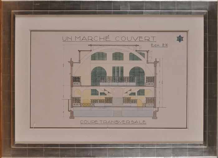 Appraisal: FRENCH SCHOOL UN MARCH COUVERT CROSS SECTION Ink and watercolor