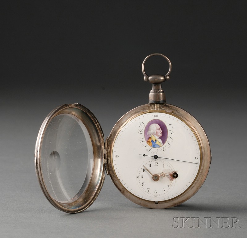 Appraisal: Silver Pocket Watch with George Washington Portrait Miniature probably France