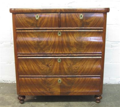 Appraisal: Empire style figured mahogany commode The rounded rectangular top above