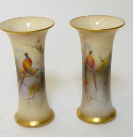 Appraisal: A PAIR OF ROYAL WORCESTER PORCELAIN VASES dated of waisted