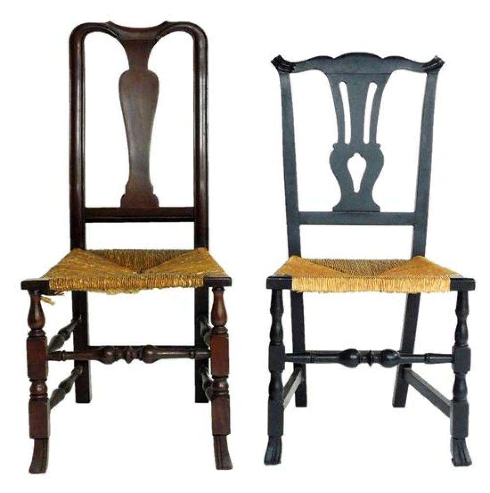 Appraisal: Two finely crafted th C form reproduction side chairs details