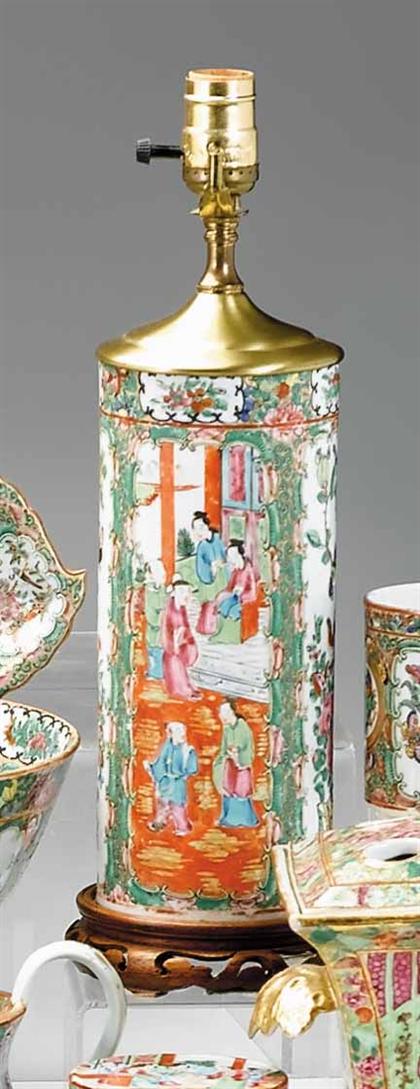 Appraisal: Chinese export porcelain Rose Mandarin vase th century Of cylinder