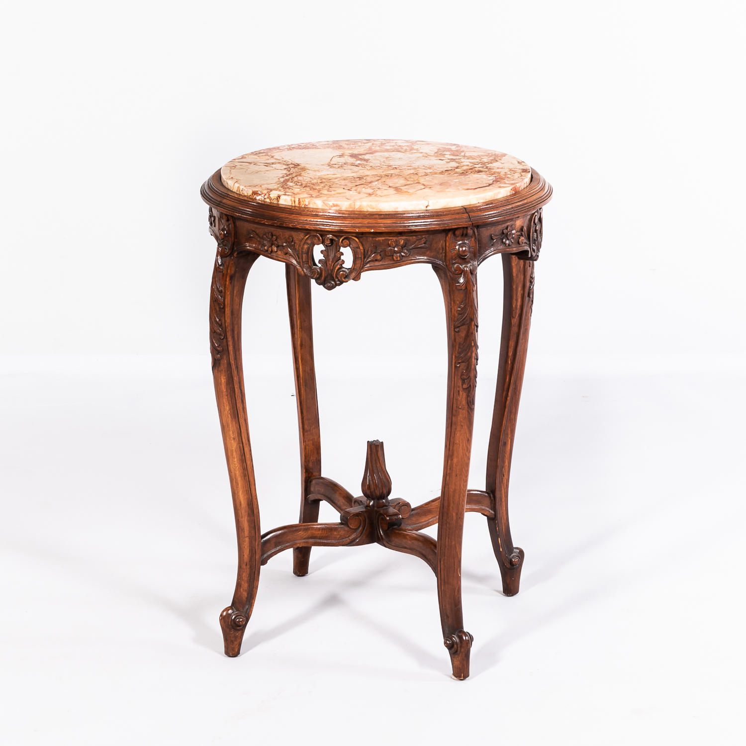 Appraisal: Italian Rococo-style Walnut and Marble-top Side Table with pierced apron