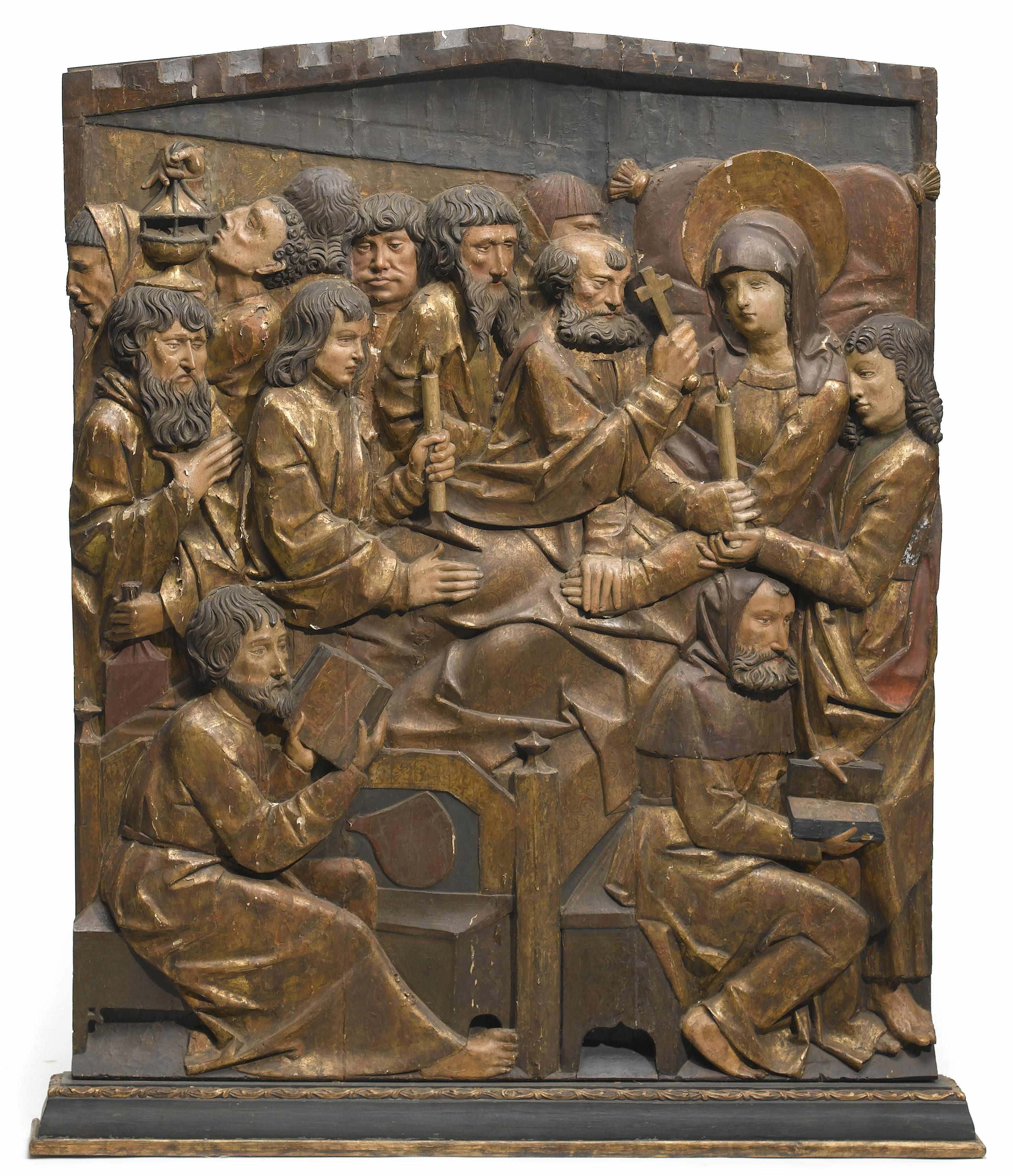 Appraisal: A Tyrolean carved and polychrome decorated relief panel depicting the