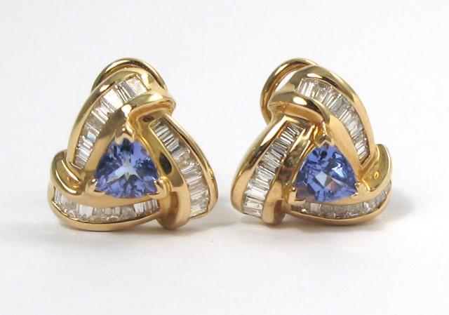 Appraisal: PAIR OF TANZANITE AND DIAMOND EARRINGS each k yellow gold