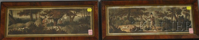 Appraisal: Pair of British Panoramic Hand-colored Fowling Scene Prints in mahogany