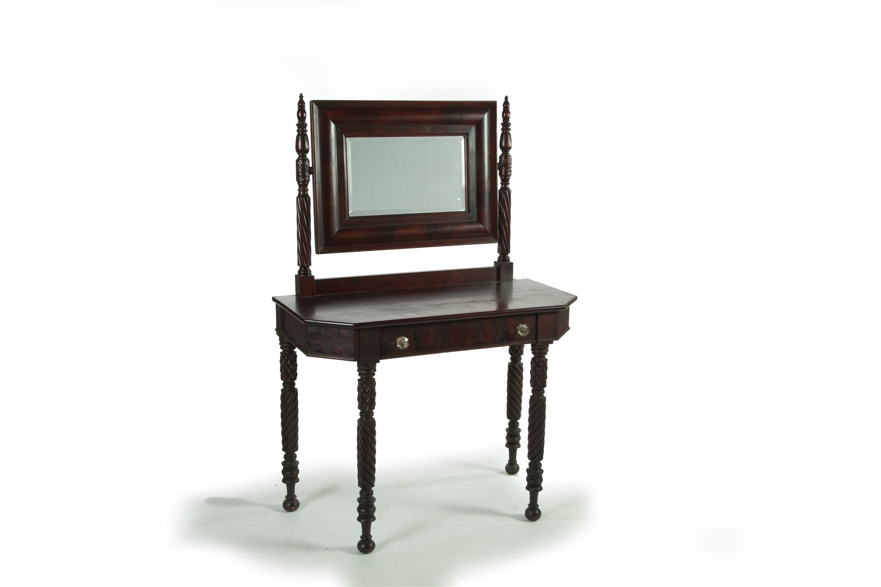 Appraisal: EMPIRE DRESSING TABLE WITH MIRROR Mahogany with pine secondary Turned