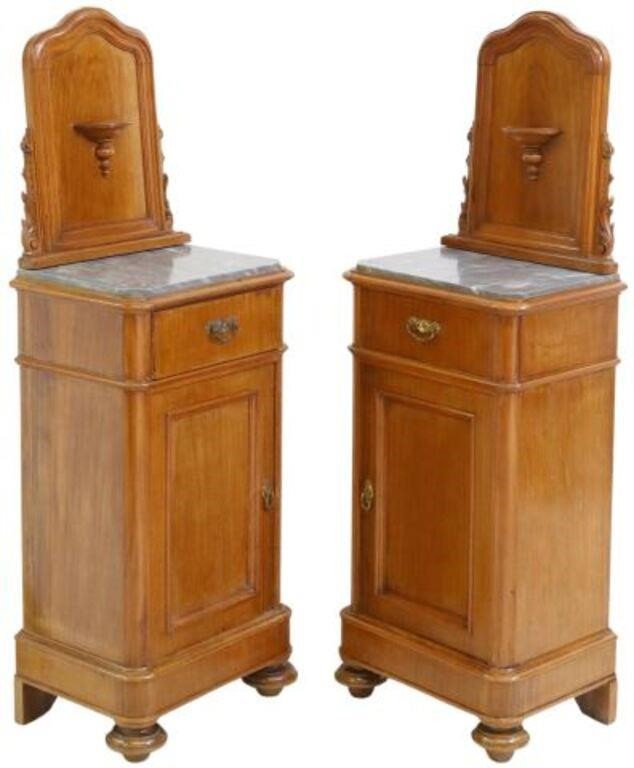 Appraisal: pair Italian marble-top walnut nightstands late th c raised backsplash