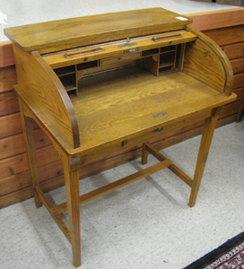 Appraisal: AN OAK ROLLTOP DESK ON STAND American early th century