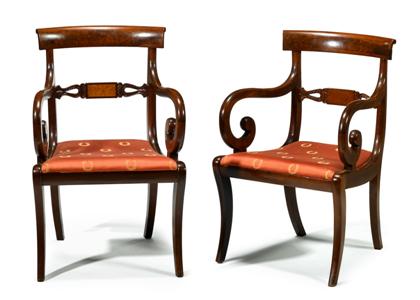 Appraisal: Pair of Classical inlaid mahogany armchairsphiladelphia circa