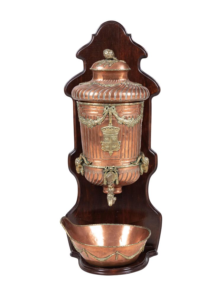 Appraisal: A French Copper and Brass Lavabo and Basin with an