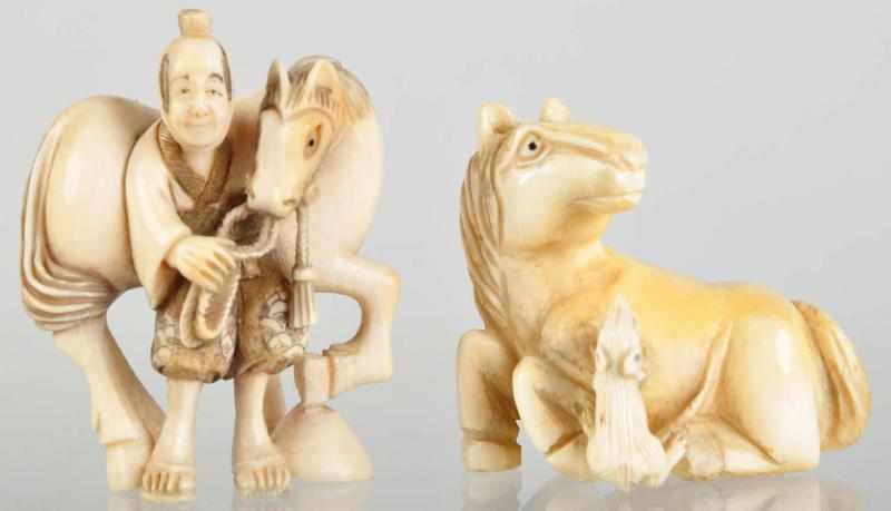 Appraisal: Lot of Ivory Netsukes Description Includes one man with horse