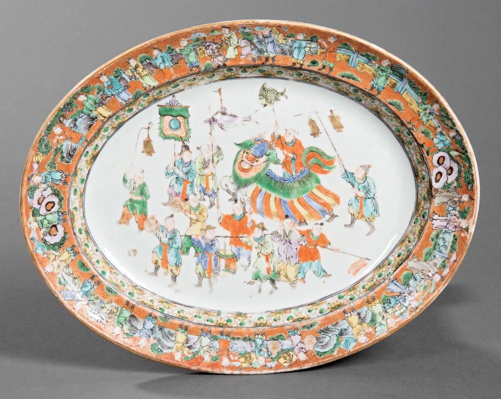 Appraisal: Chinese Export Famille Verte Porcelain Oval Platter Qing Dynasty -