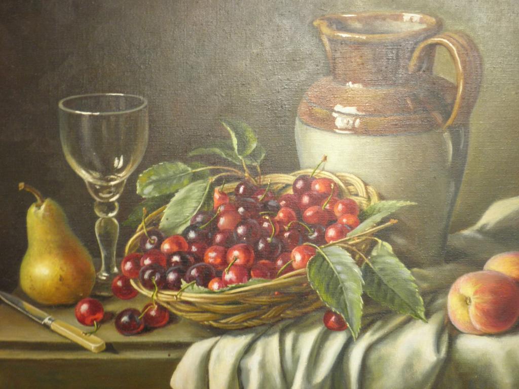 Appraisal: Constance Cooper thC Still life with bowl of cherriesoil on