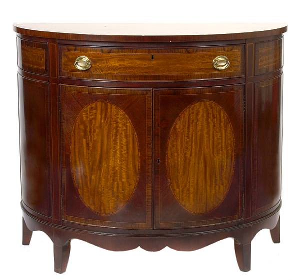 Appraisal: A George III style mahogany and satinwood demilune side cupboard