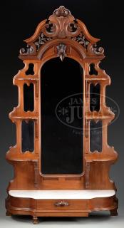 Appraisal: ORNATE CARVED WALNUT VICTORIAN MARBLE TOP ETAGERE ORNATE CARVED WALNUT