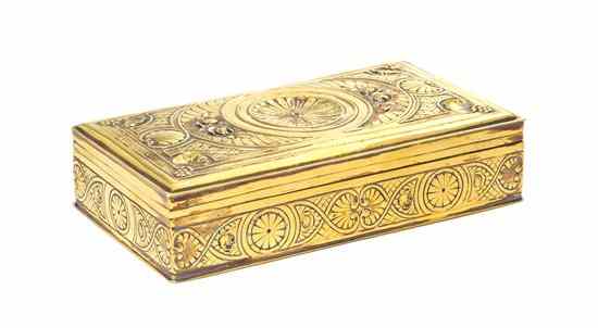 Appraisal: A Continental Gilt Silver Box of rectangular form with shell