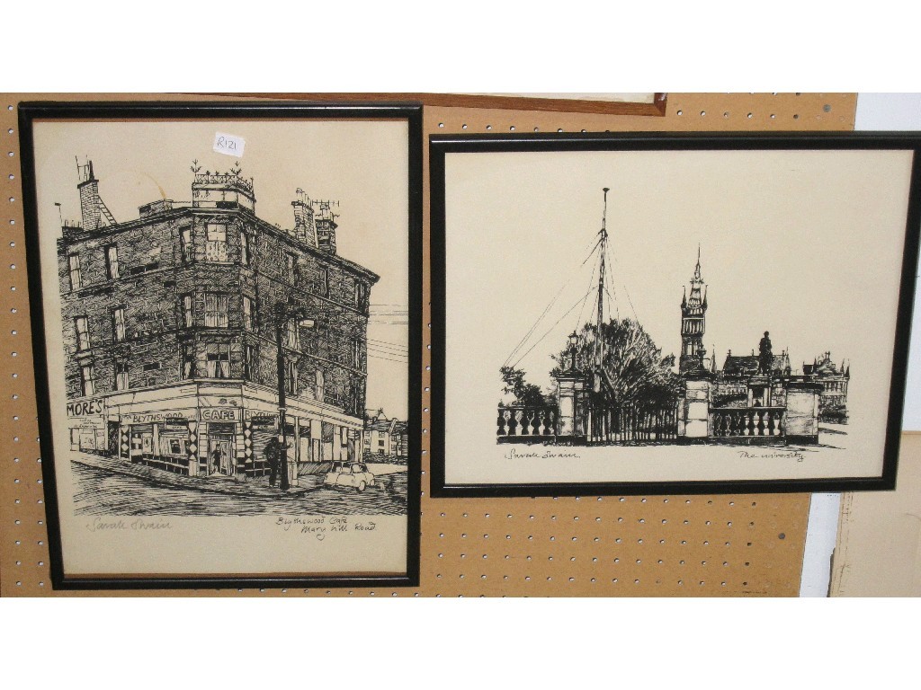 Appraisal: SARAH SWAIN Two lithographs 'Blythswood Cafe Maryhill Road' signed in