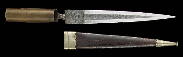 Appraisal: A French hunting bayonet th century Straight inch double edged