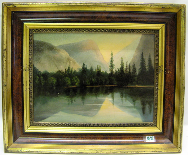 Appraisal: AMERICAN SCHOOL th century oil on wood panel Mountain landscape