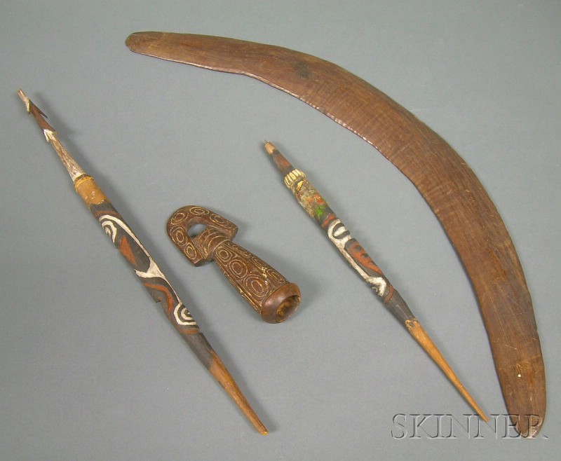 Appraisal: Four New Guinea and Aborigine Carved Wooden Items a New