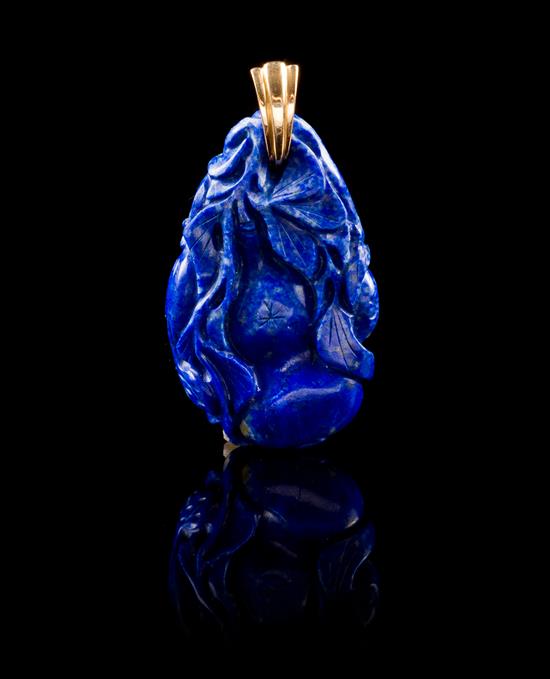 Appraisal: Sale Lot A Karat Gold Mounted Lapis Lazuli Pendant carved