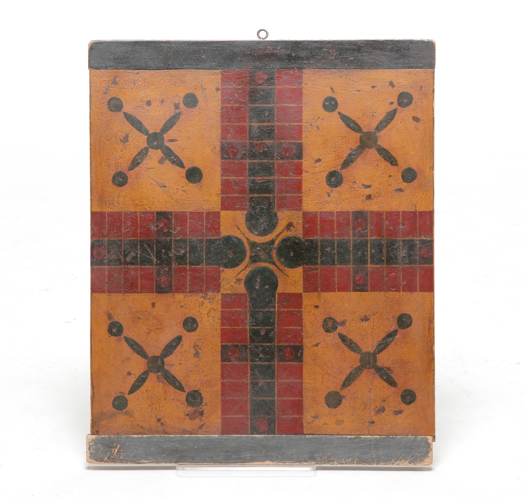 Appraisal: AMERICAN GAMEBOARD Mid th century Single board with breadboard ends