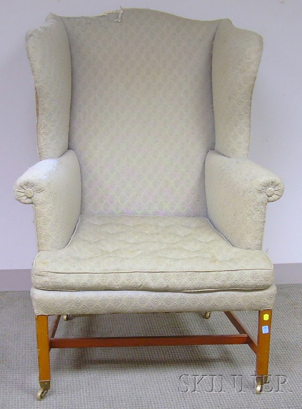 Appraisal: Chippendale Upholstered Mahogany Wing Chair