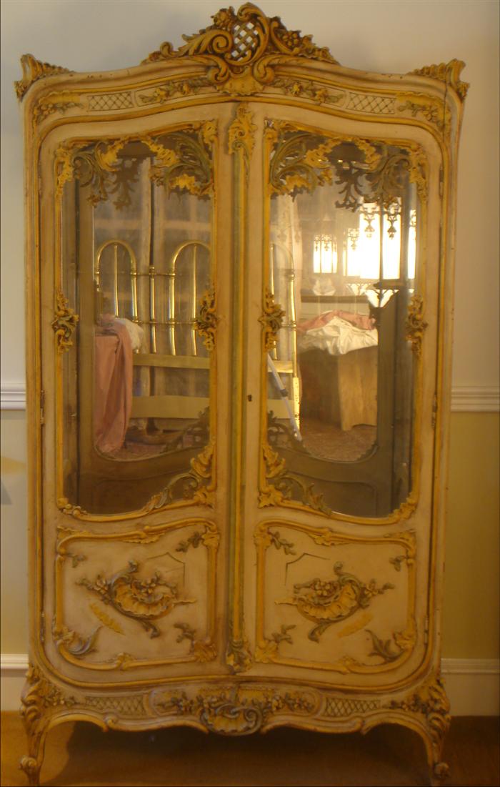 Appraisal: Painted carved French curio cabinet glass shelves h w Estimate