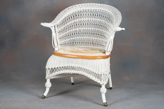 Appraisal: Fine Victorian wicker Arm Chair attributed to Heyward-Wakefield with partial