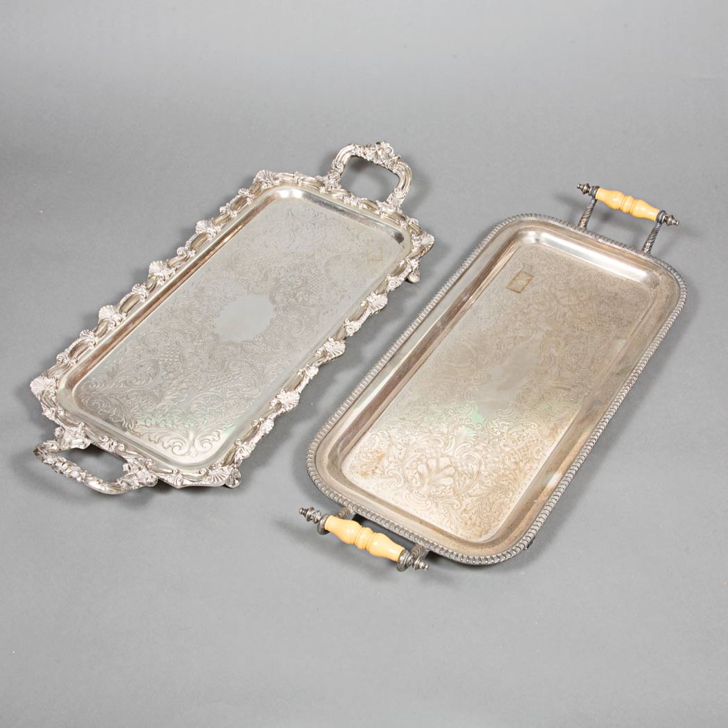 Appraisal: Group of Six Silver Plated Trays Length of largest inches