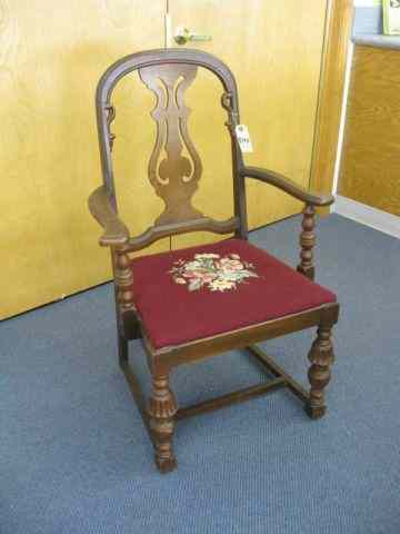 Appraisal: Antique Arm Chair birdseye maple back needlepoint floral seat