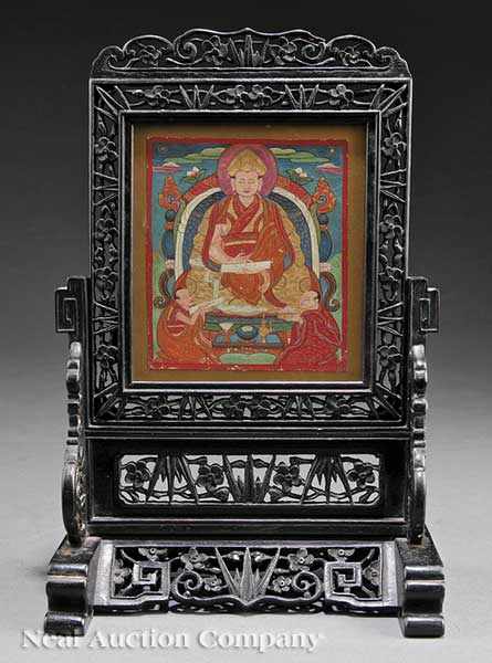 Appraisal: A Mongolian Miniature Buddhist Painting Set as a Table Screen