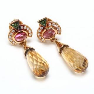 Appraisal: KT Gold and Gem Set Pendant Earrings Hans the yellow