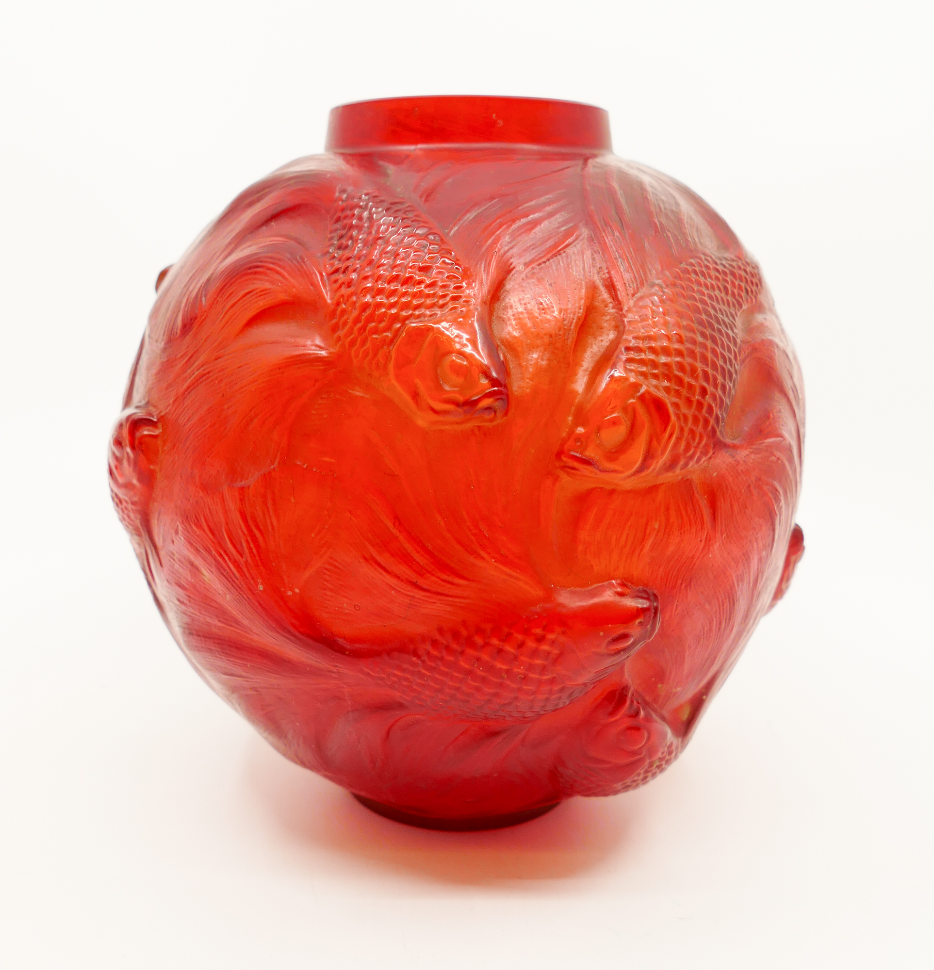 Appraisal: Lalique Red 'Formose' Goldfish Glass Vase circa 'R Lalique' signed