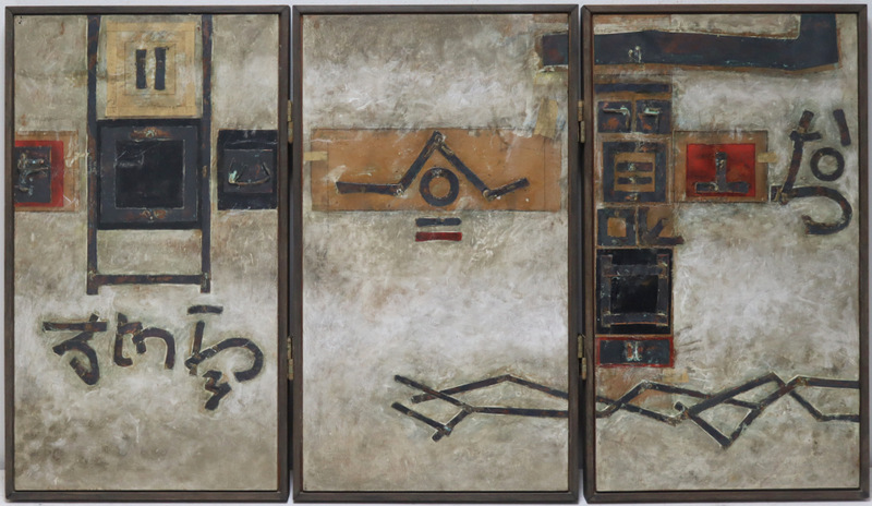 Appraisal: Signed Kim Cheung Contemporary Chinese Triptych Signed contemporary Chinese mixed