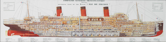 Appraisal: DESIGNER UNKNOWN FRENCH LINE SECTIONAL VIEW OF THE LINER ILE