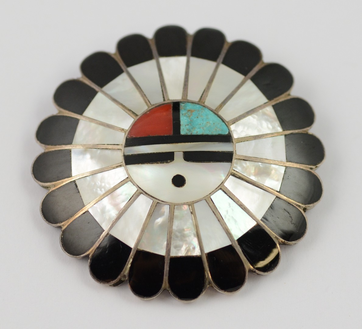 Appraisal: Morris Sadie Laate Zuni sterling mosaic inlay pendant brooch dia