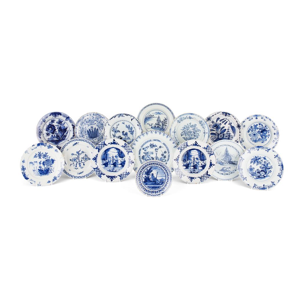 Appraisal: GROUP OF BLUE AND WHITE DELFTWARE DISHES TH EARLY TH